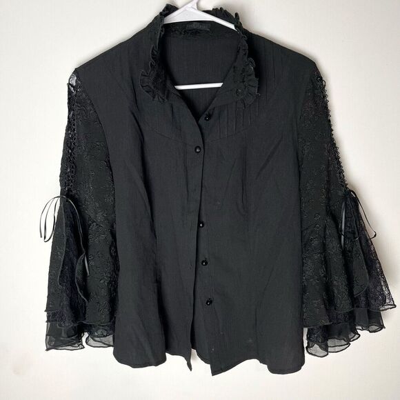 Punk Rave Tops - Punk Rave Black Shirt Bell Lace Sleeve Gothic Large​